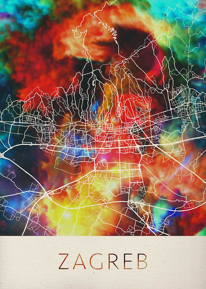 Zagreb Watercolor City Map