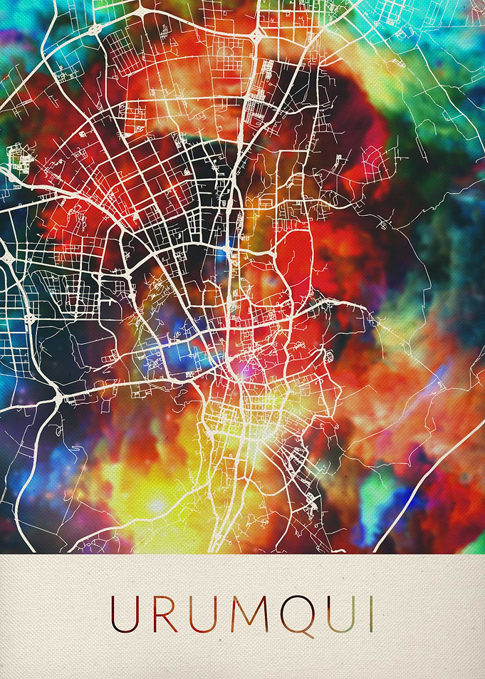 Urumqui Watercolor Map