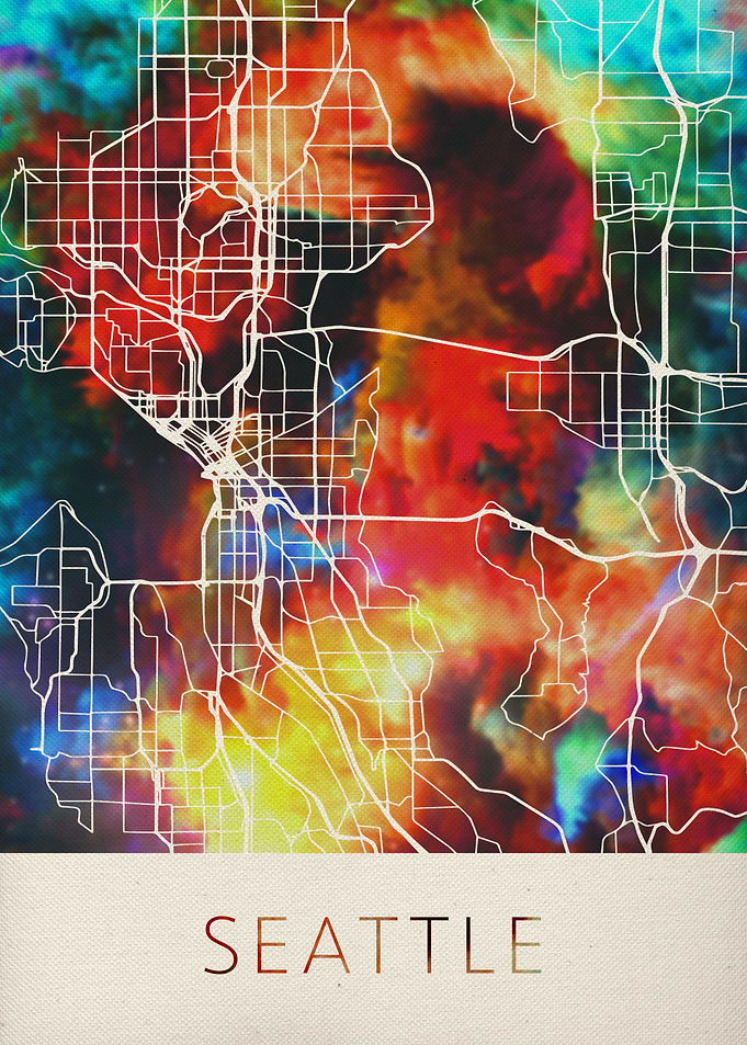 Seattle Watercolor Map