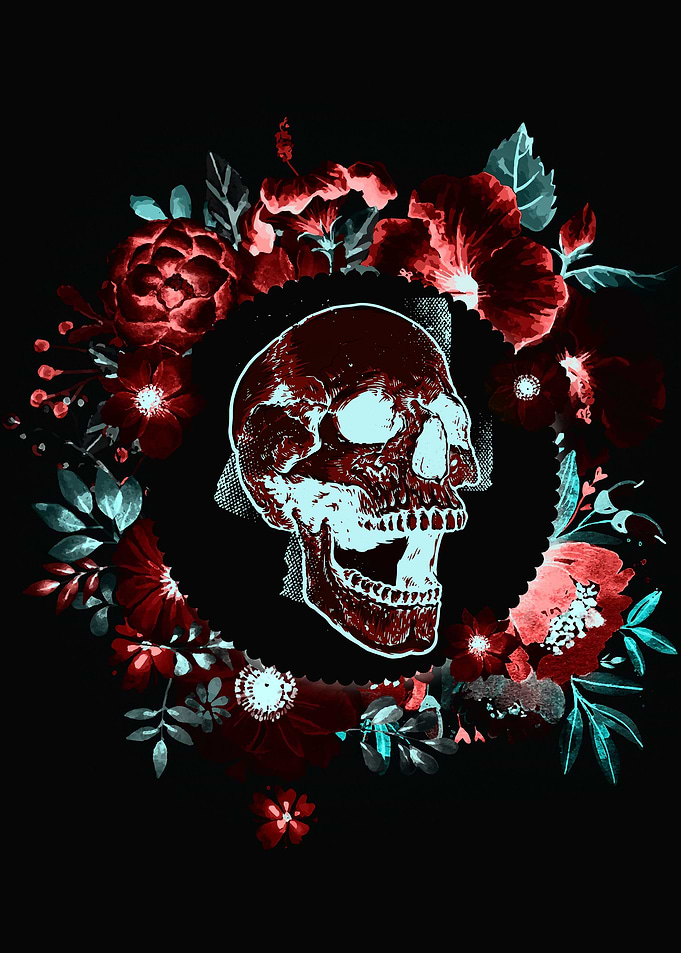 Skull on flowers