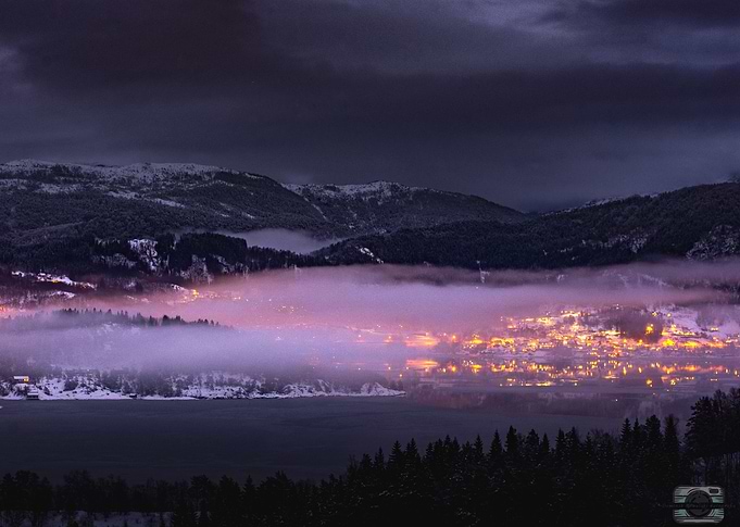 Village covered with cloud
