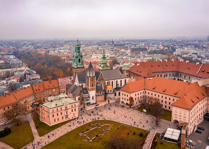 Aerial view over Cracow