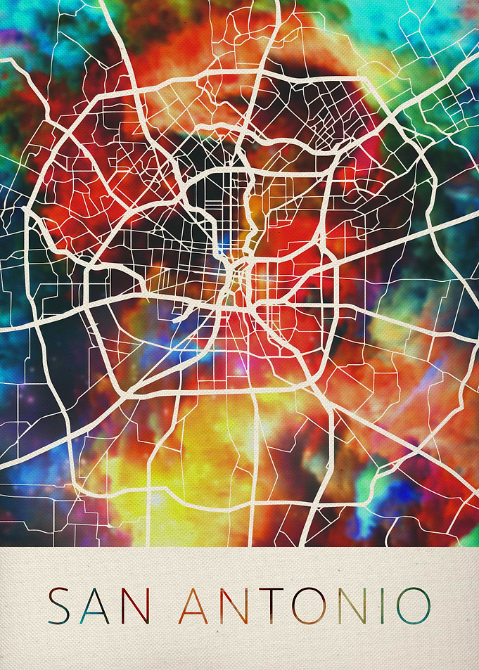 San Antonio Watercolor Map