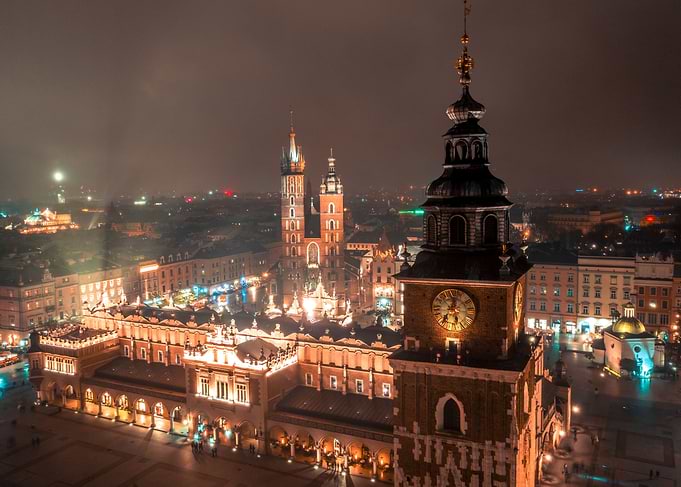 Aerial view over Cracow