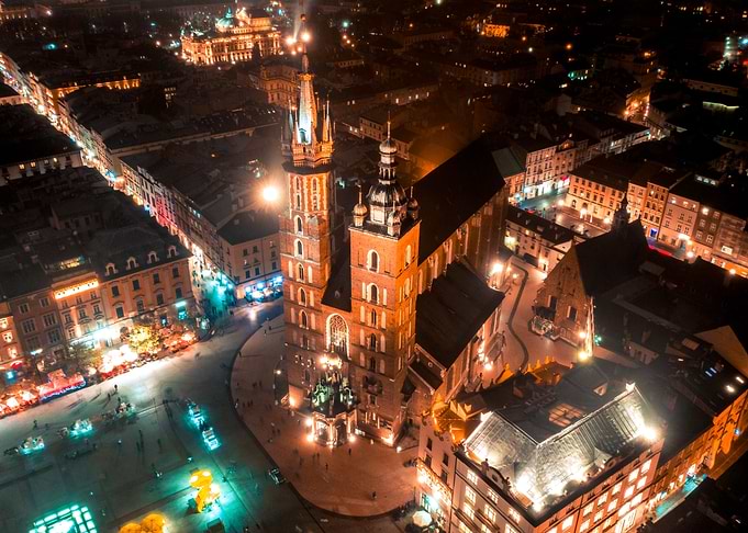 Aerial view over Cracow