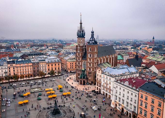 Aerial view over Cracow