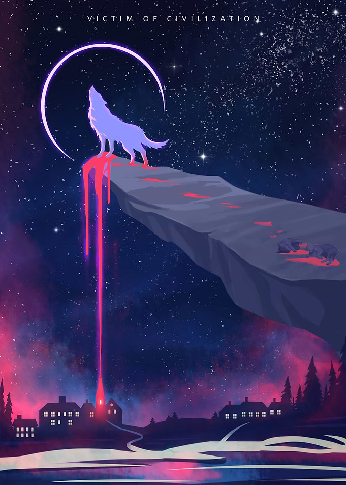 Lonely Wolf Crescent Moon