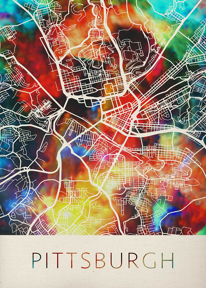 Pittsburgh Watercolor Map