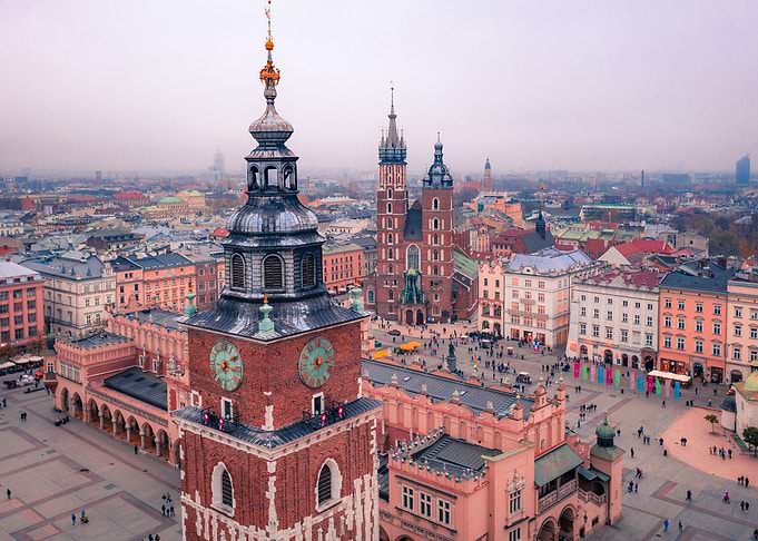 Aerial view over Cracow
