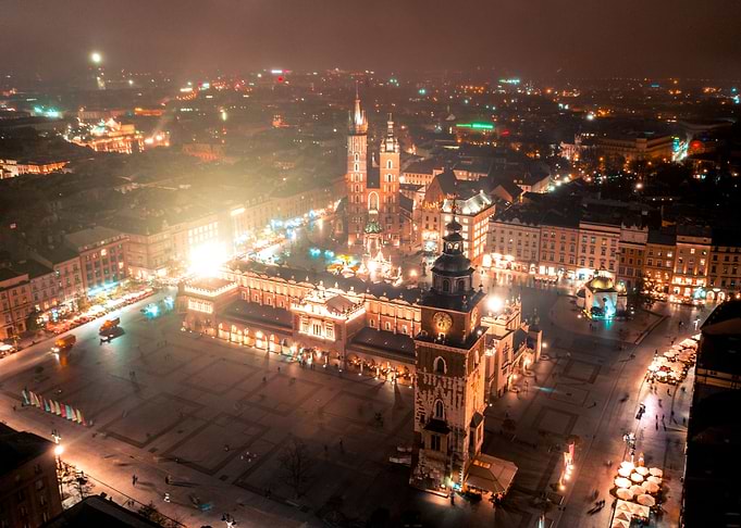 Aerial view over Cracow