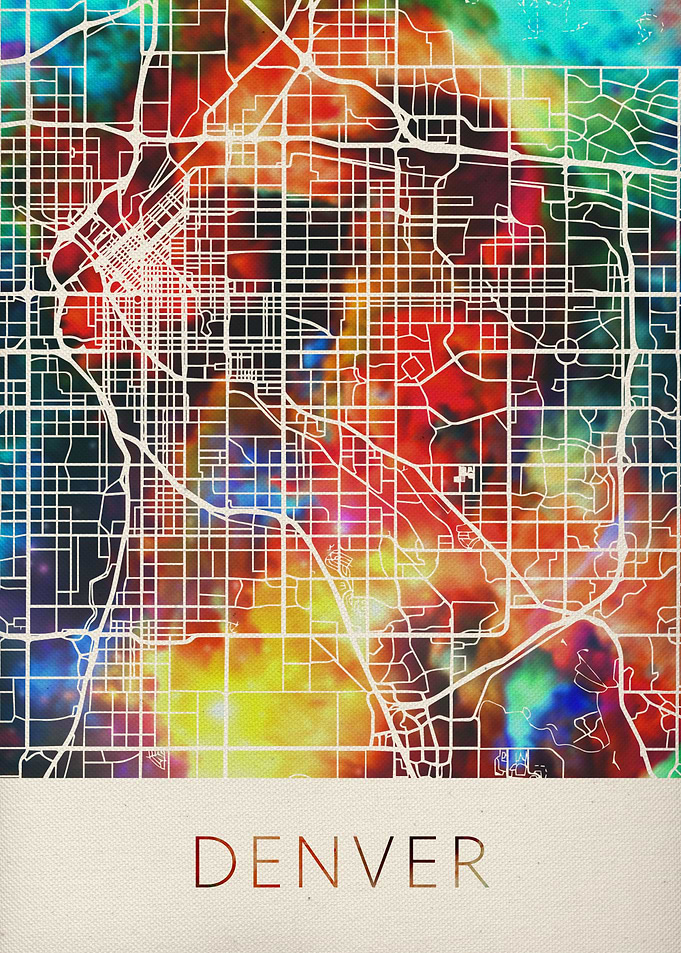 Denver Watercolor City Map