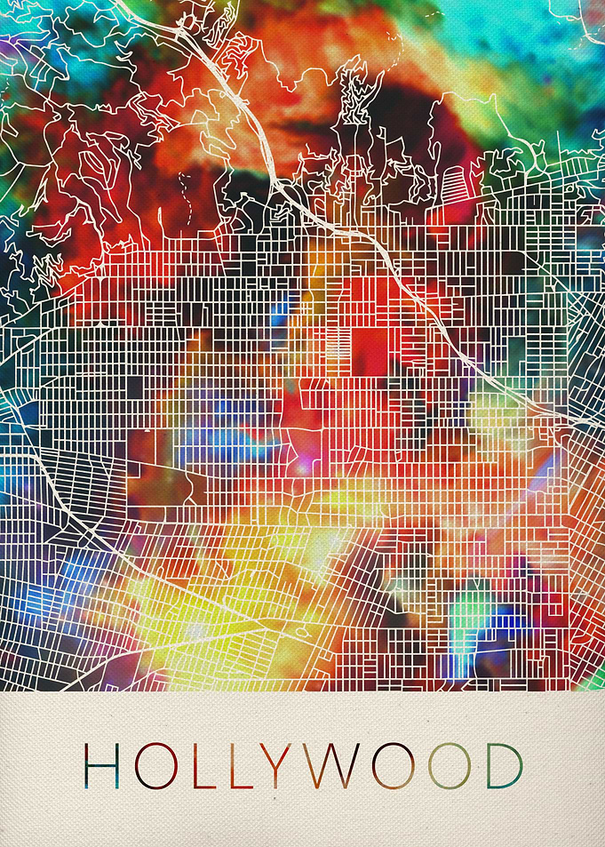 Hollywood Watercolor Map