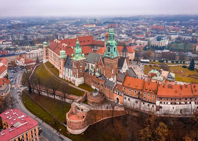 Aerial view over Cracow