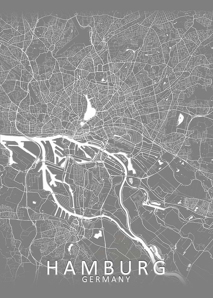 Grey 3D Hamburg City Map