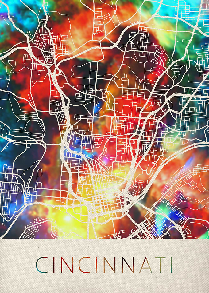 Cincinnati Watercolor Map