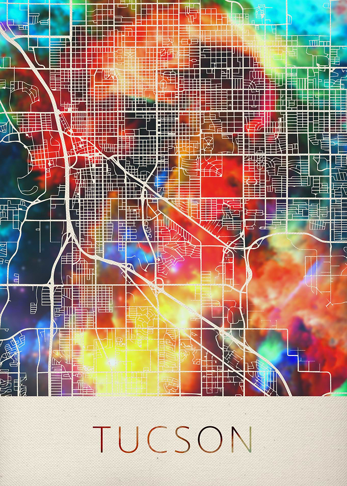 Tucson Watercolor City Map