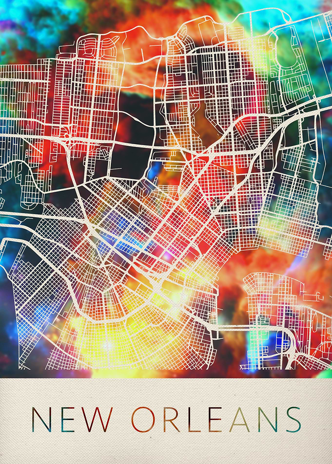 New Orleans Watercolor Map