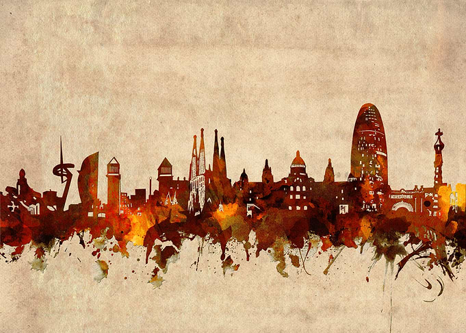 barcelona skyline grunge
