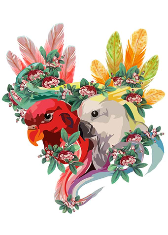 Parrot watercolor flowers