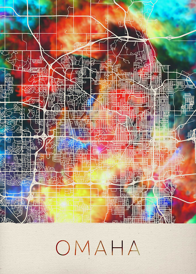 Omaha Watercolor City Map