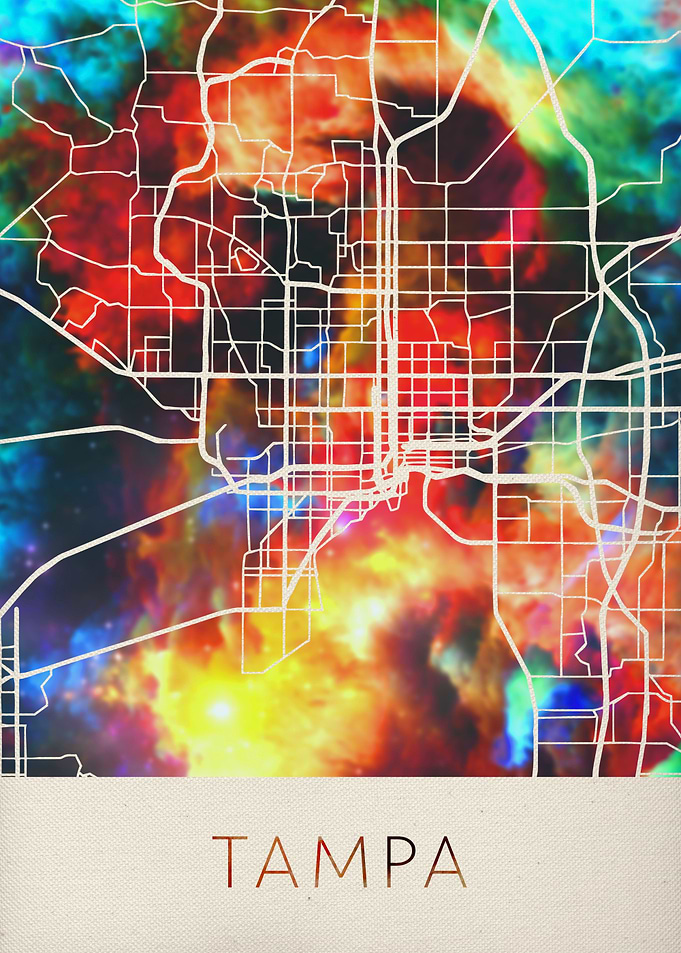 Tampa Watercolor City Map