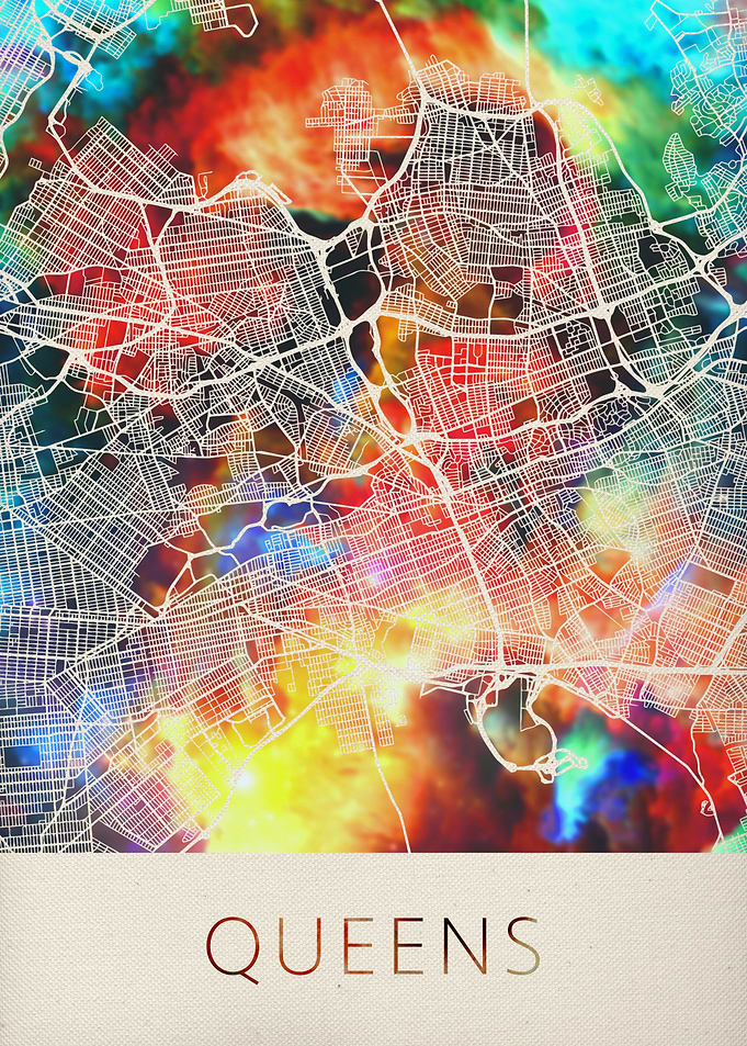 Queens Watercolor City Map