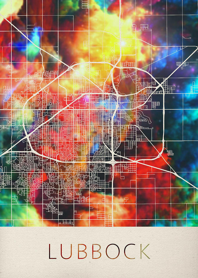 Lubbock Watercolor Map