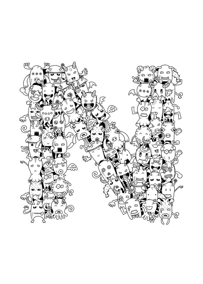 Monster Doodle Alphabet N