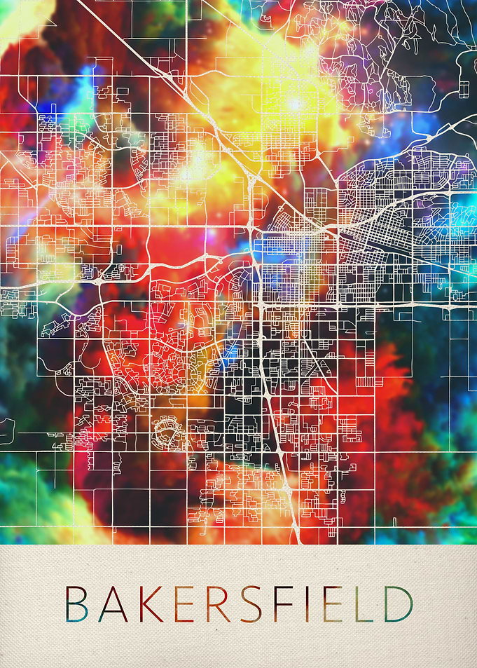 Bakersfield Watercolor Map
