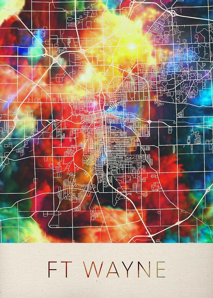 Ft Wayne Watercolor Map