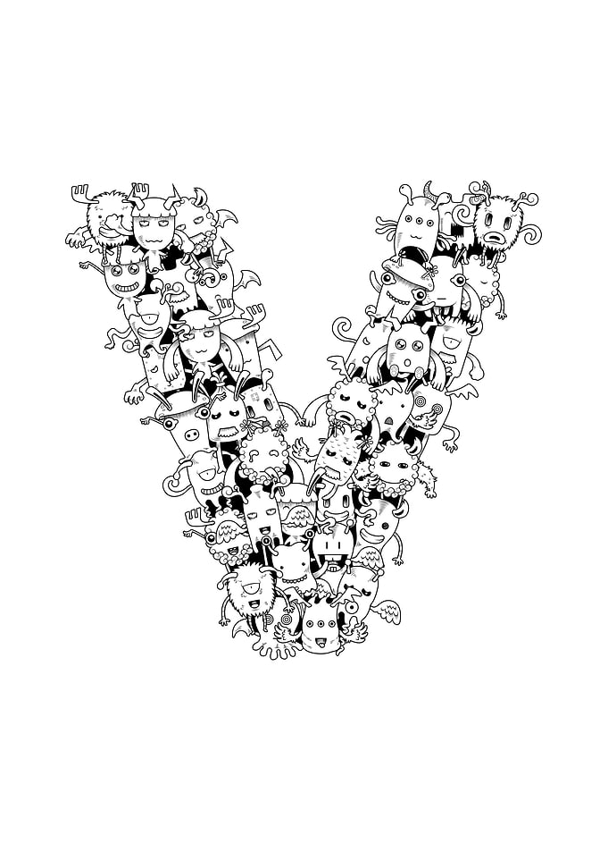 Monster Doodle Alphabet V