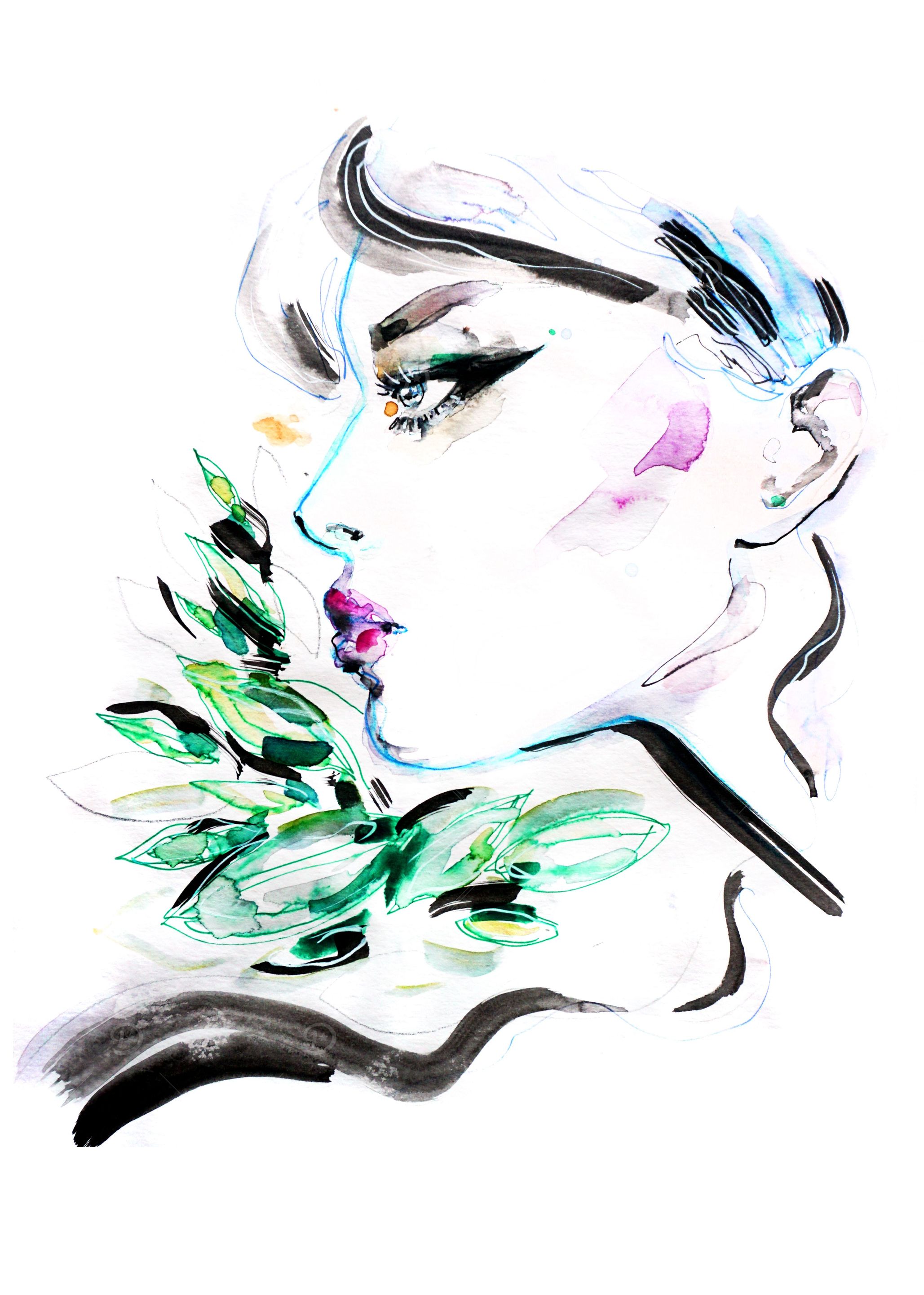Fashion girl green leaves
