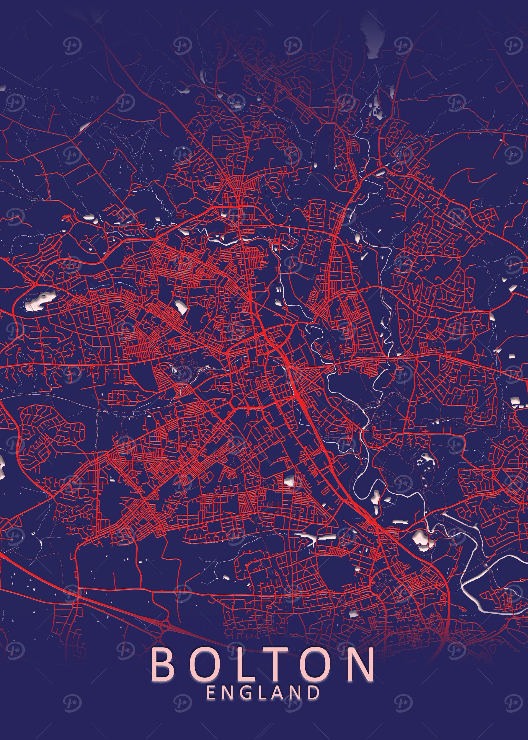 Bolton Dark Blue City Map