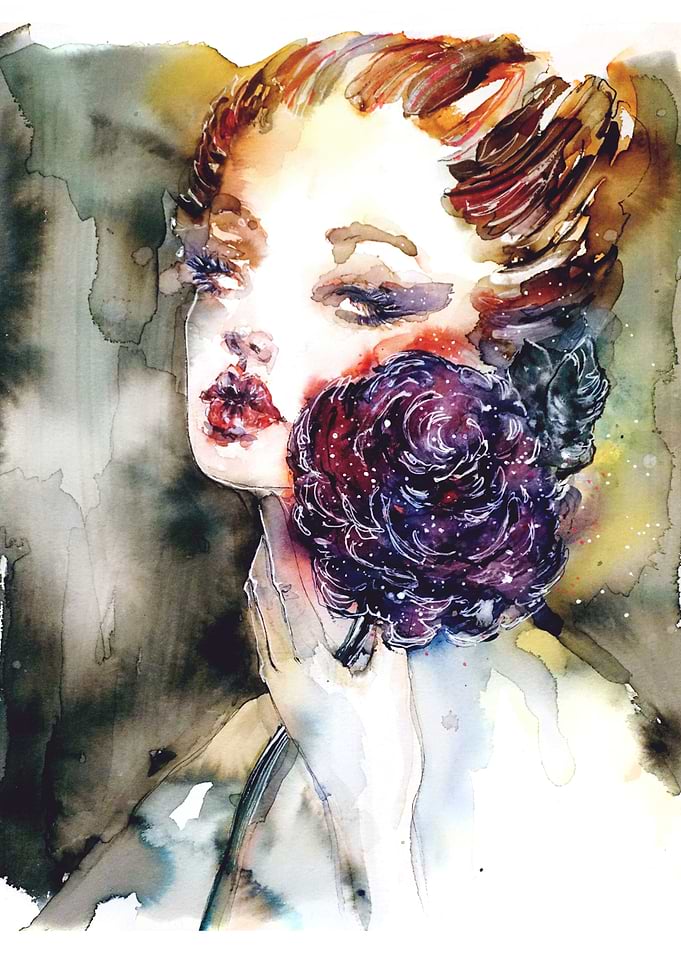 Woman with a purple flower