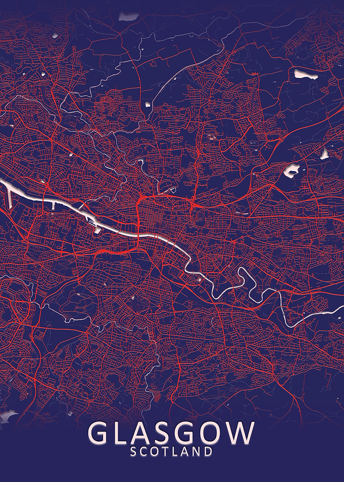 Glasgow Dark Blue City Map