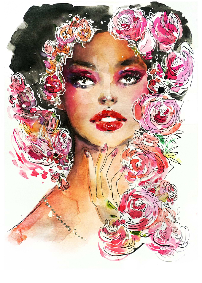 Fashion girl roses