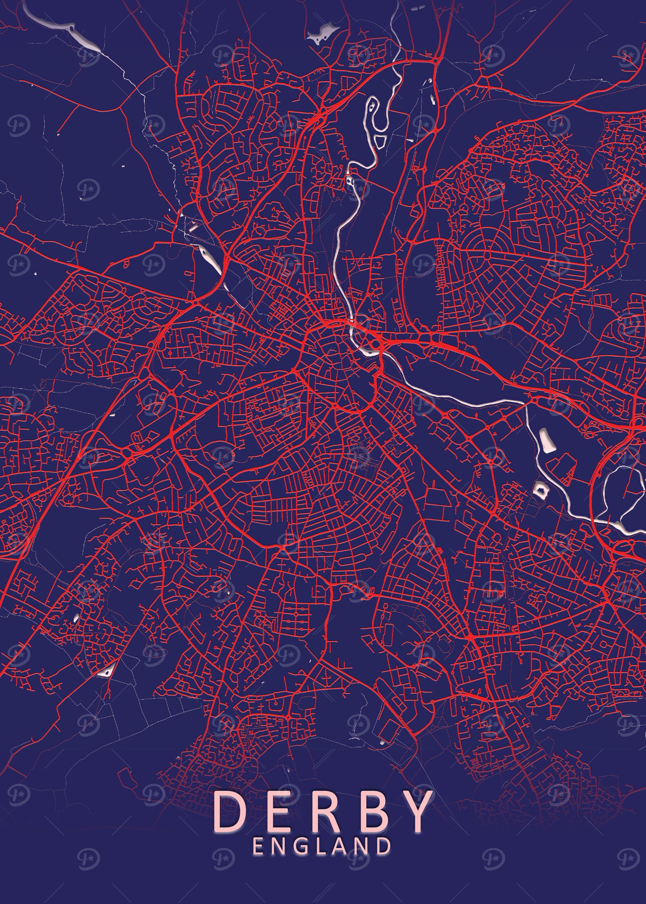Derby Dark Blue City Map