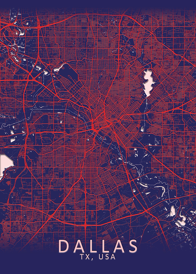 Dallas Dark Blue City Map