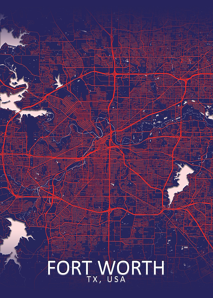 Fort Worth Dark Blue Map