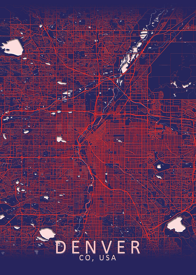 Denver Dark Blue City Map