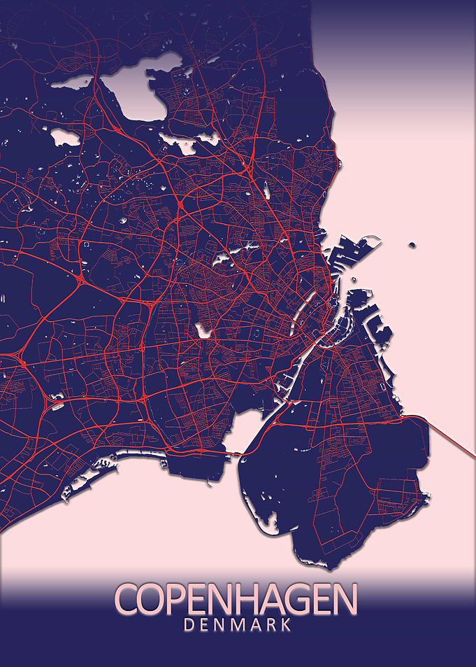 Copenhagen Dark Blue Map