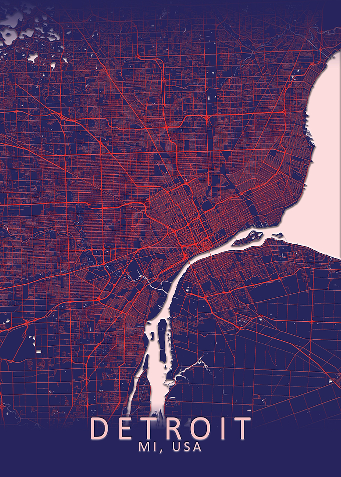 Detroit Dark Blue City Map