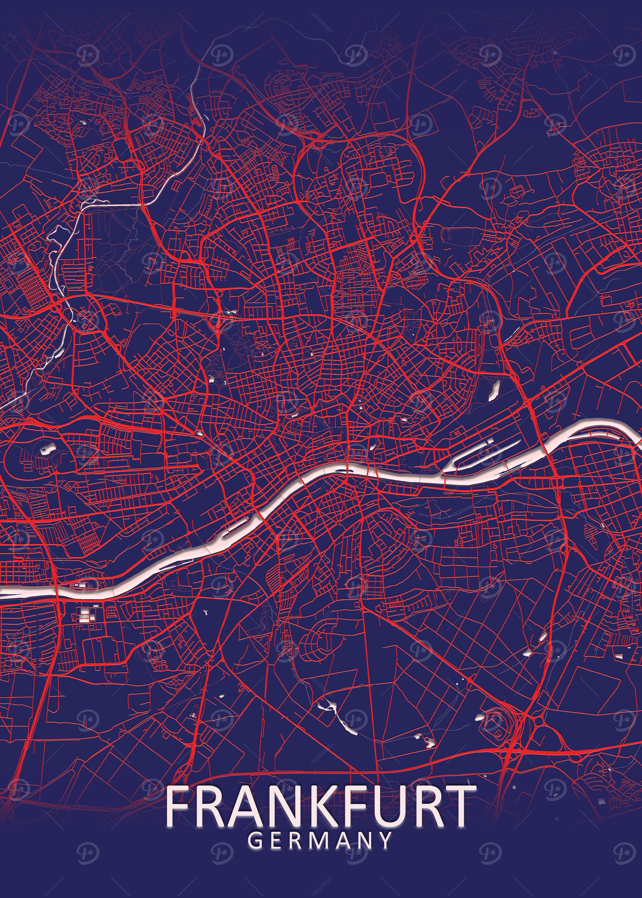 Frankfurt Dark Blue Map