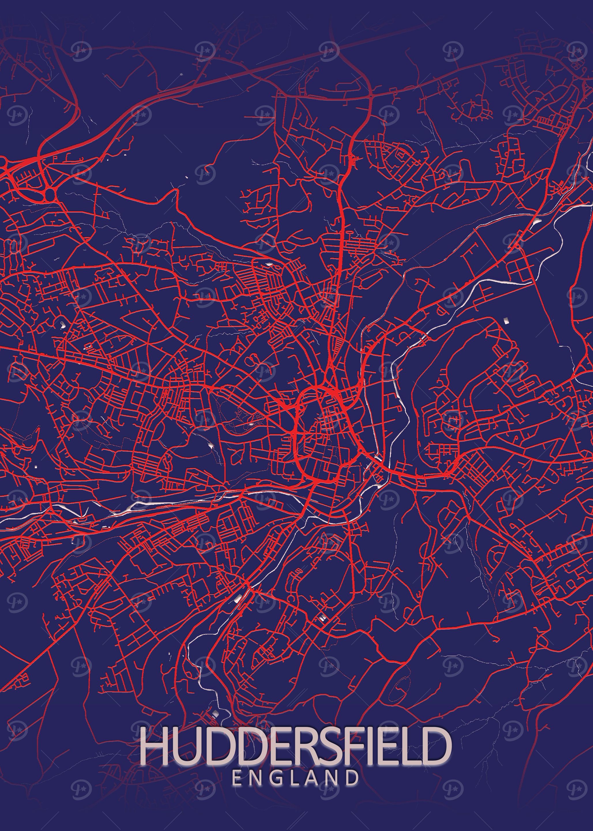 Huddersfield Dark Blue Map