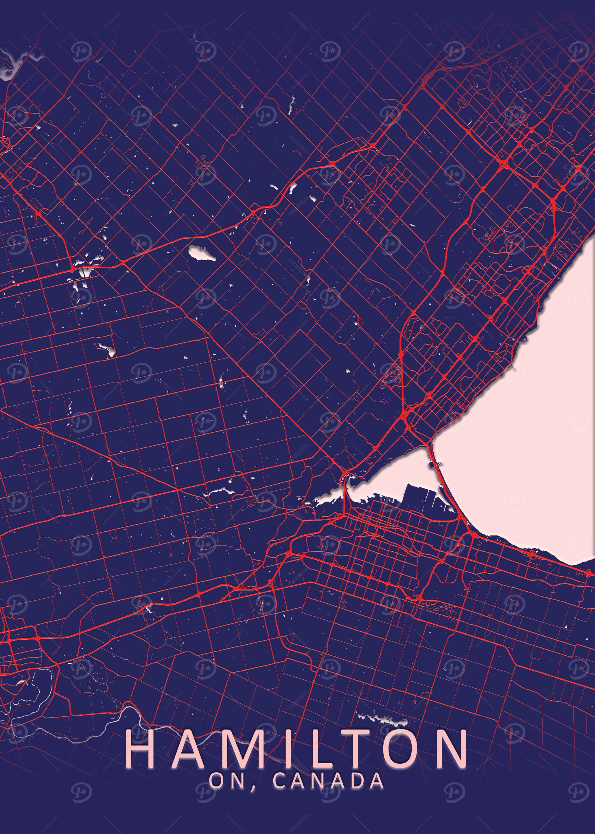Hamilton Dark Blue Map