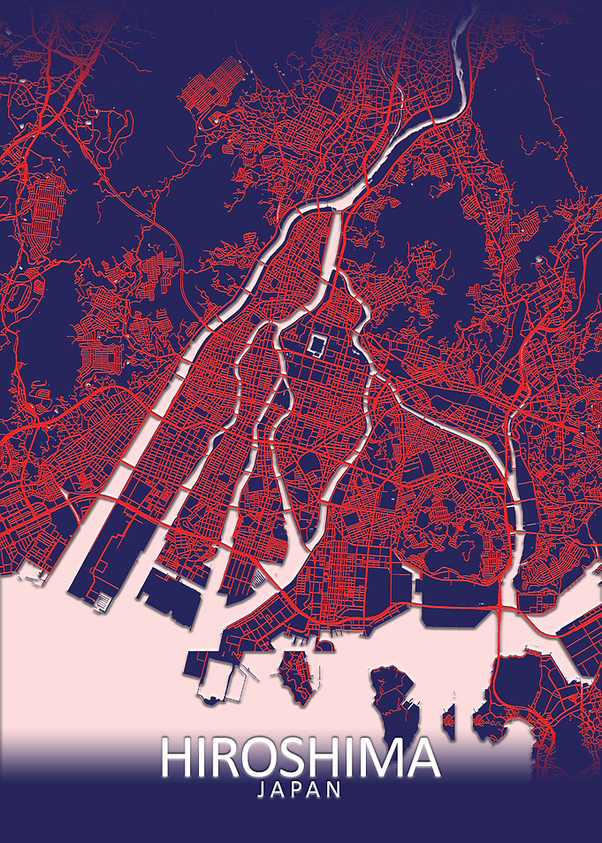 Hiroshima Dark Blue Map