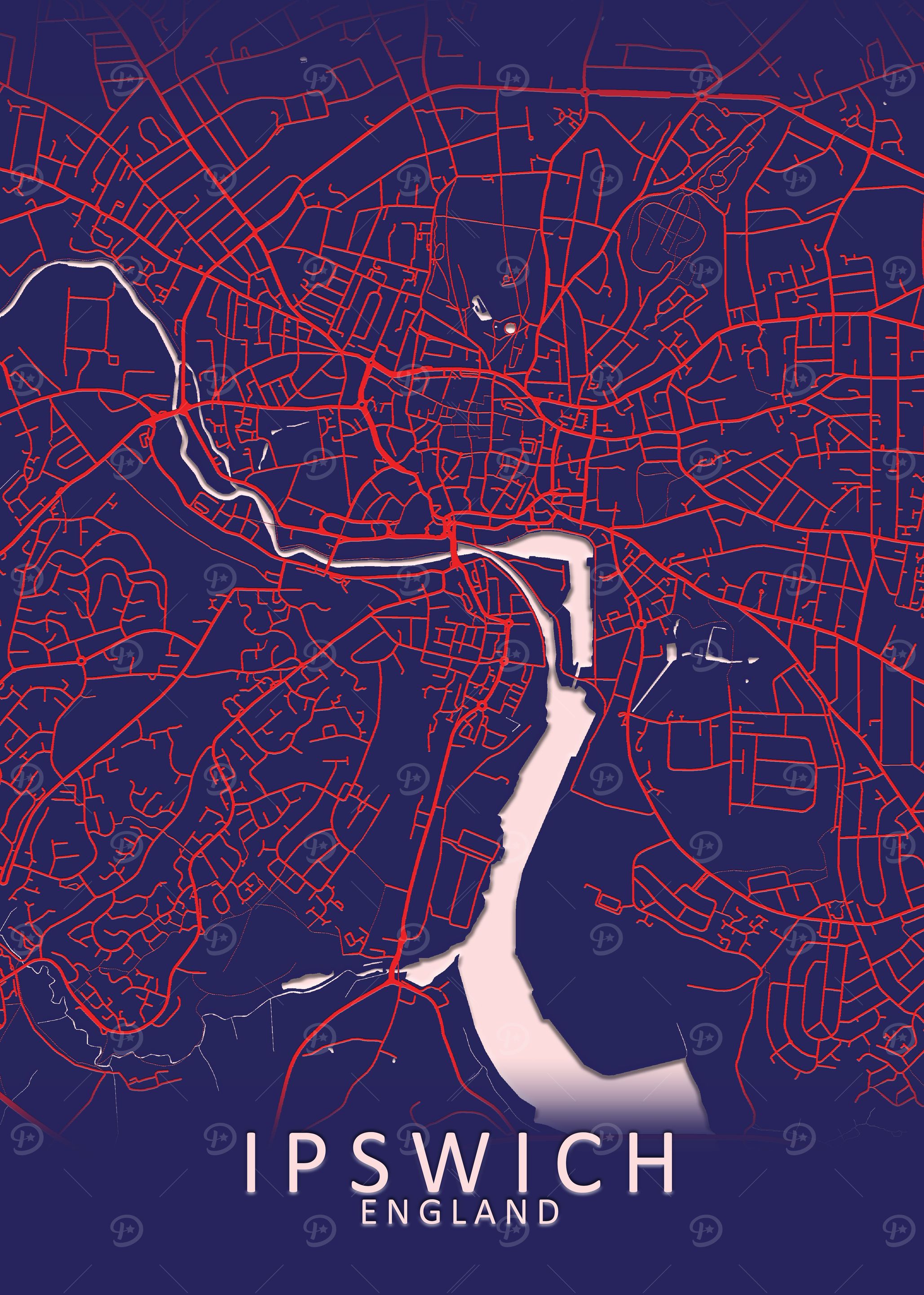 Ipswich Dark Blue City Map