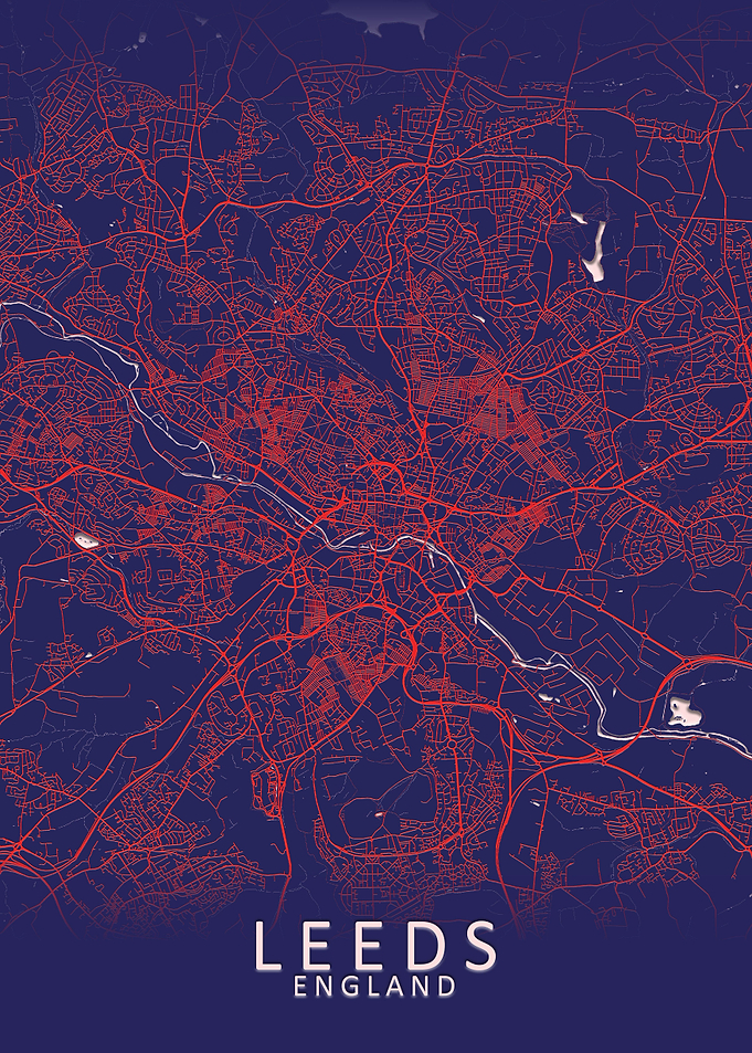 Leeds Dark Blue City Map