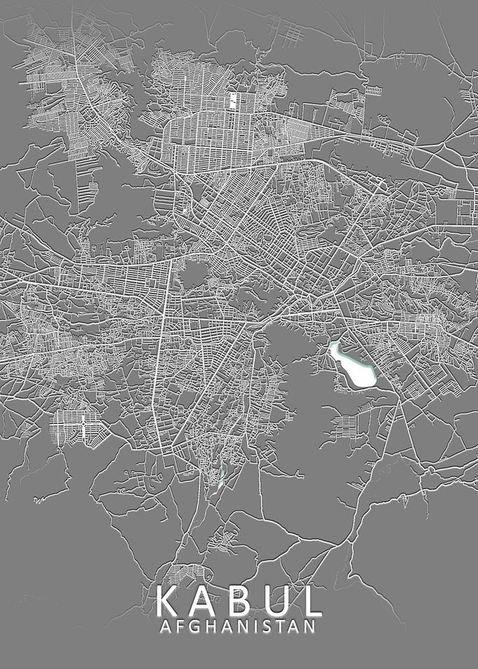 Kabul Grey City Map