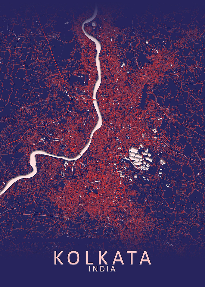 Kolkata Dark Blue City Map